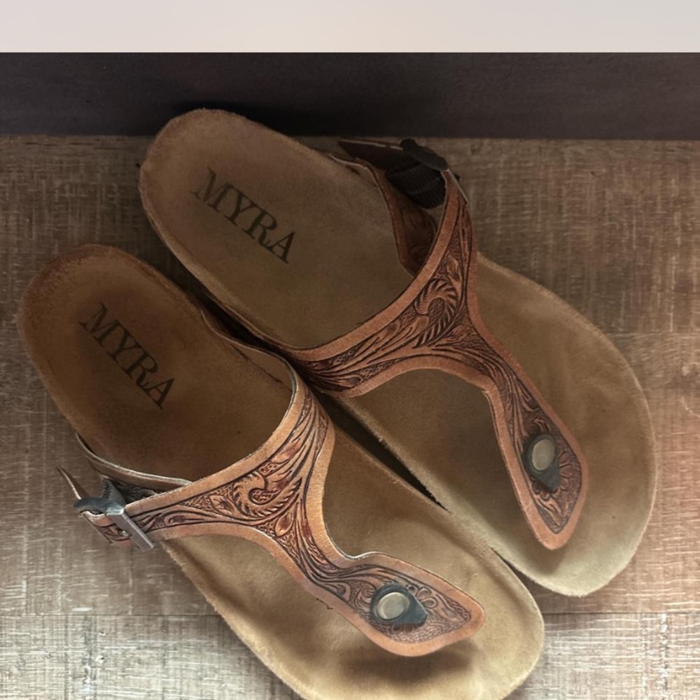 Myra Bag Western Hand Tooled Sandals - Picture 2 of 3